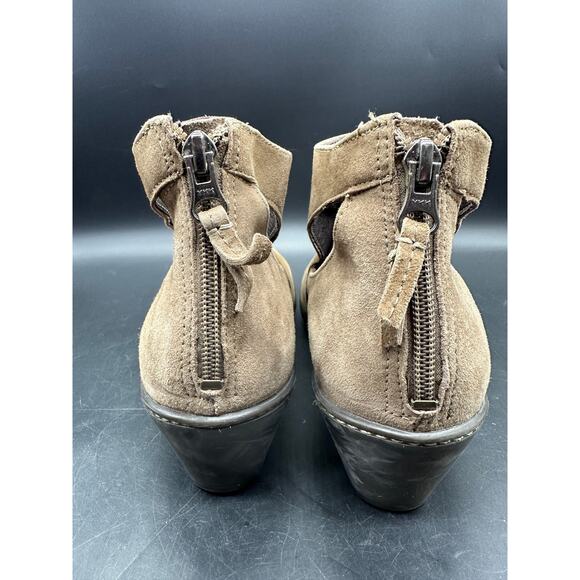 Dansko Suede Wedge Ankle Boots Taupe Brown Cutout Back Zip Size 40 (9.5–10) - Picture 3 of 8